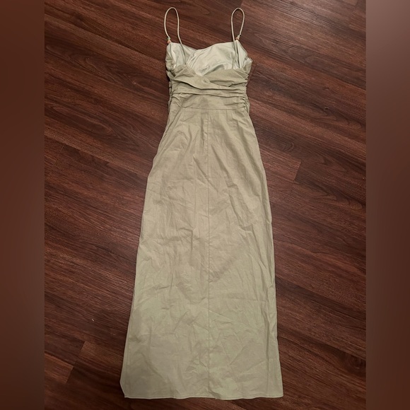 Zara Ruched Linen Blend Midi Dress Sea Green Size XS - Picture 9 of 11